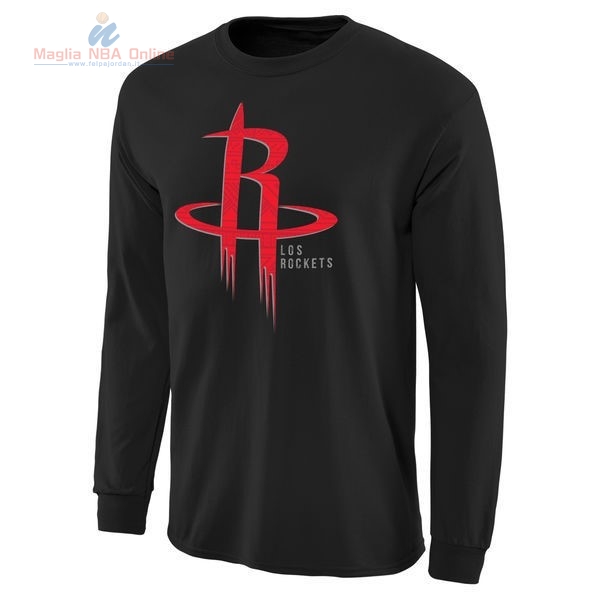 Acquista T-Shirt Houston Rockets Maniche Lunghe Nero 001