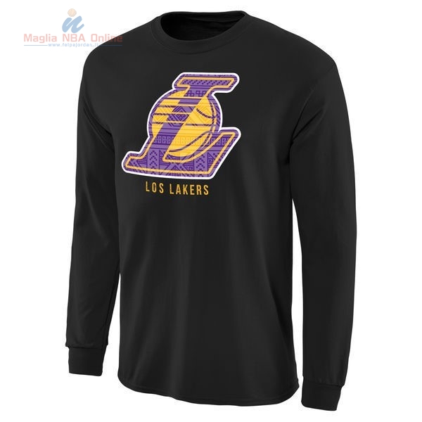 Acquista T-Shirt Los Angeles Lakers Maniche Lunghe Nero
