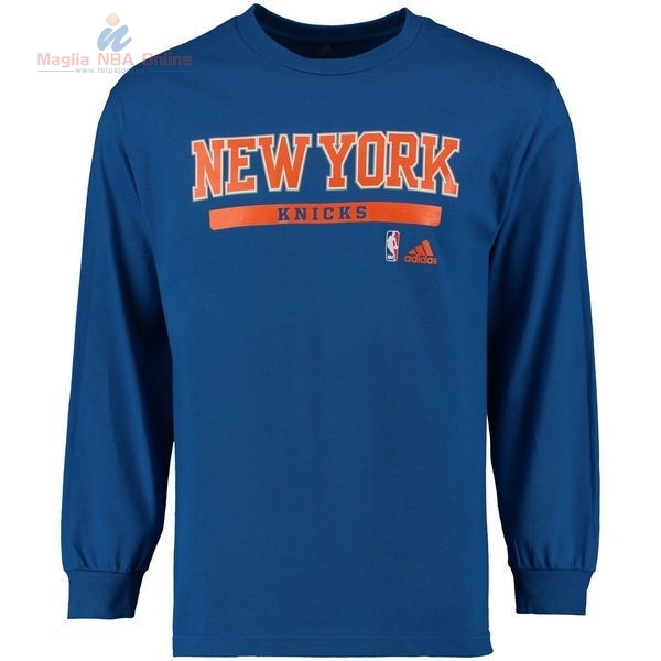 Acquista T-Shirt New York Knicks Maniche Lunghe Blu Profundo