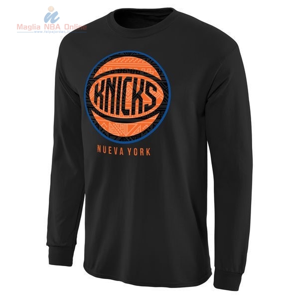Acquista T-Shirt New York Knicks Maniche Lunghe Nero