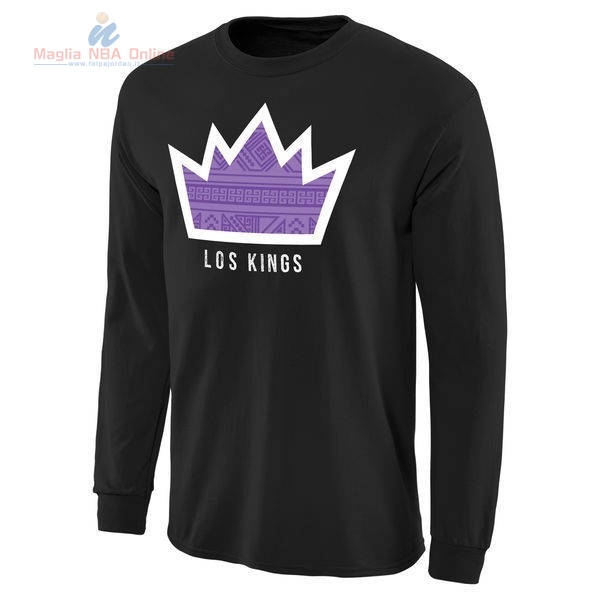 Acquista T-Shirt Sacramento Kings Maniche Lunghe Nero