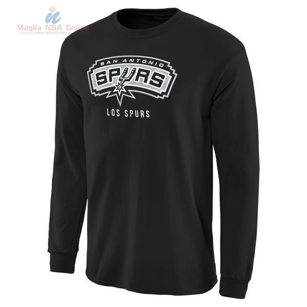 Acquista T-Shirt San Antonio Spurs Maniche Lunghe Nero 001