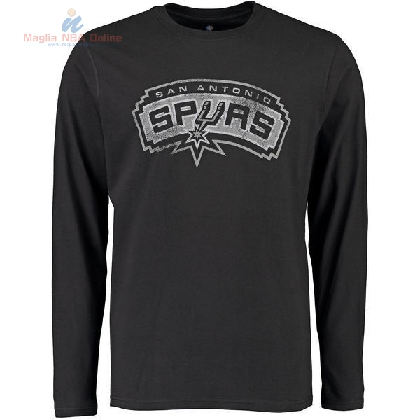 Acquista T-Shirt San Antonio Spurs Maniche Lunghe Nero 002