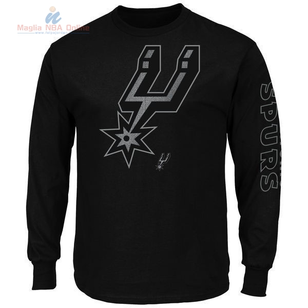 Acquista T-Shirt San Antonio Spurs Maniche Lunghe Nero