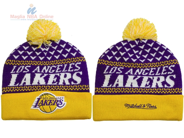 Acquista Cappelli di lana 2017 Los Angeles Lakers Porpora Giallo #01