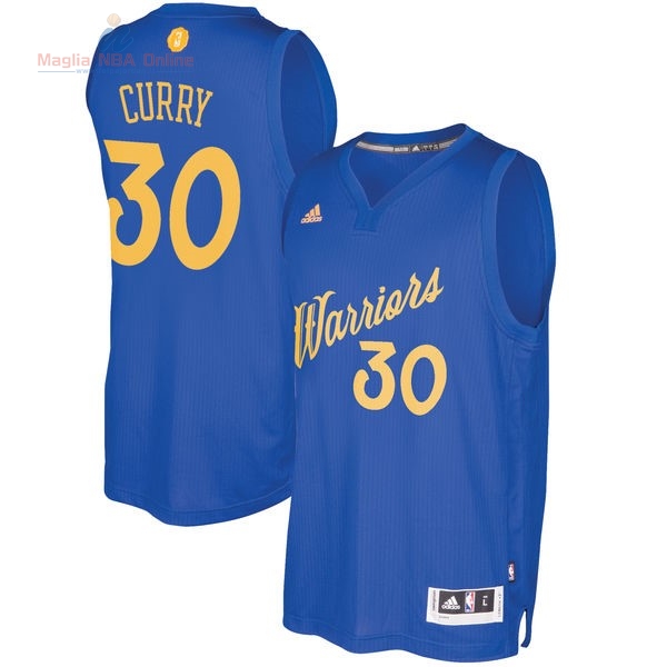 Acquista Maglia NBA Golden State Warriors 2016 Natale #30 Stephen Curry Blu