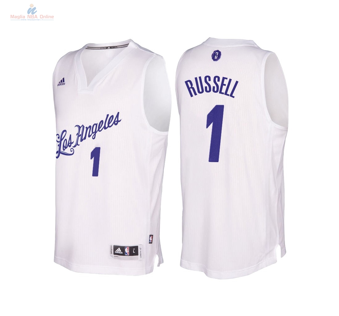 Acquista Maglia NBA Los Angeles Lakers 2016 Natale #1 D'Angelo Russell Bianco
