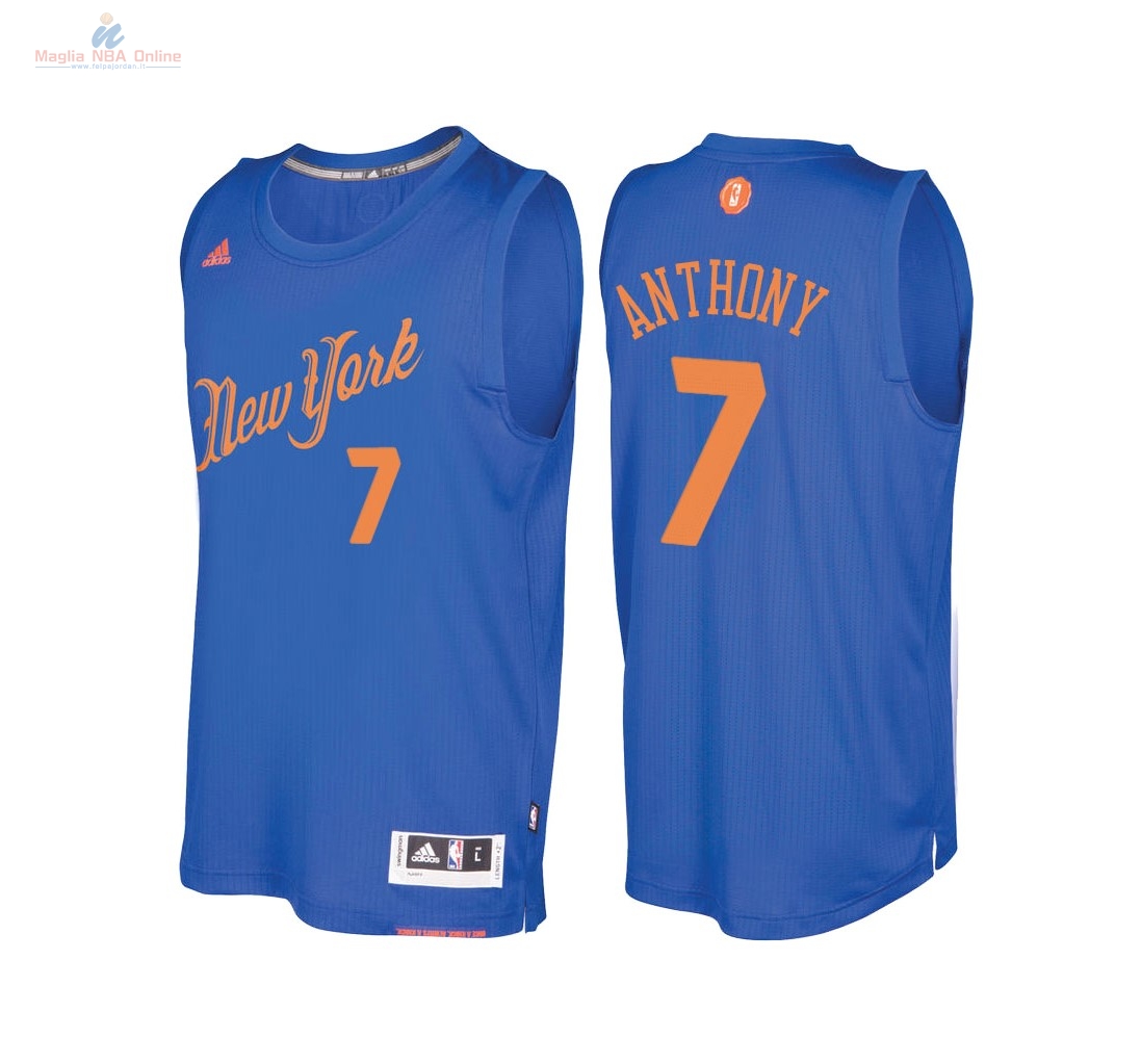 Acquista Maglia NBA New York Knicks 2016 Natale #7 Carmelo Anthony Blu