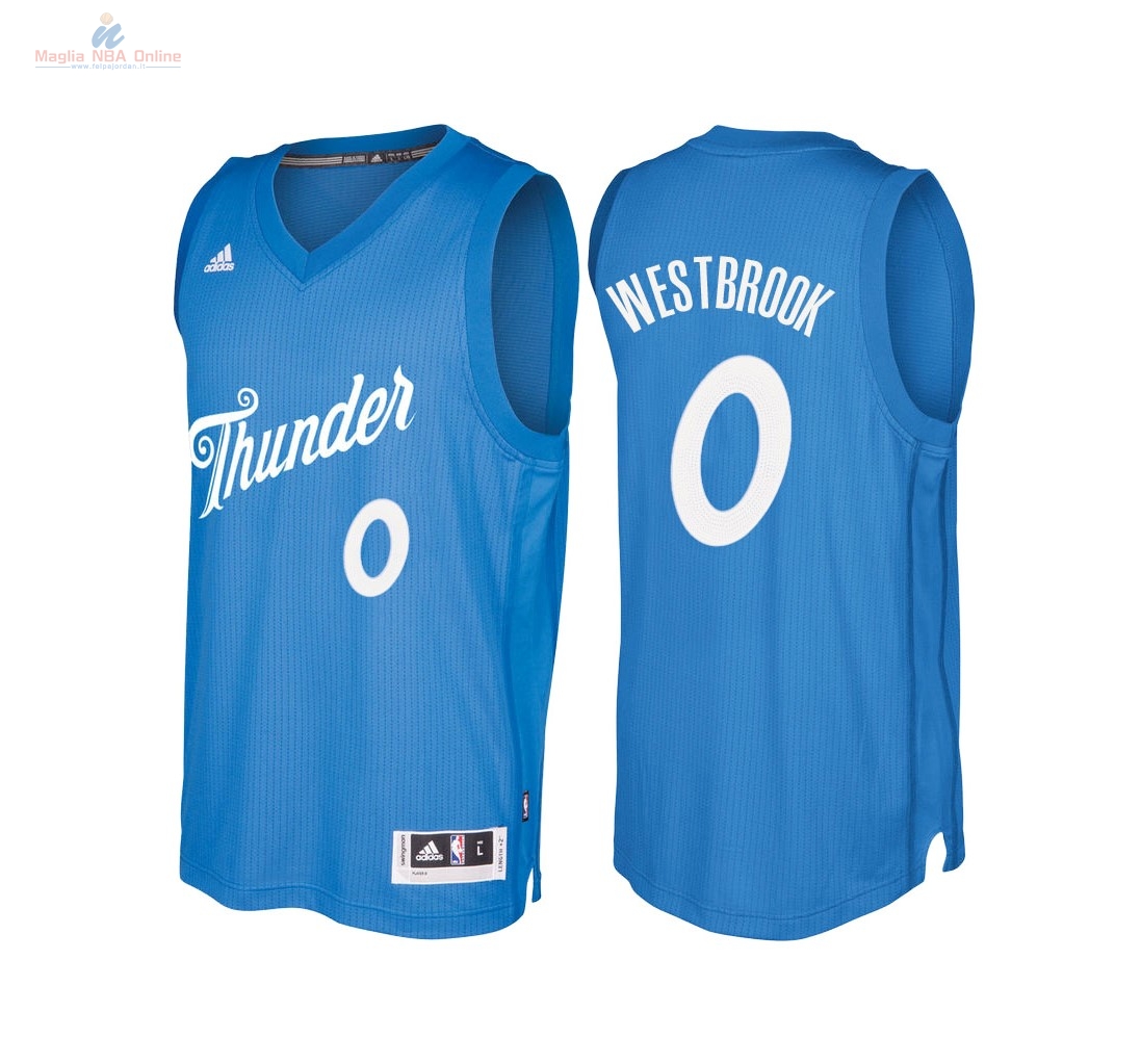 Acquista Maglia NBA Oklahoma City Thunder 2016 Natale #0 Russell Westbrook Blu