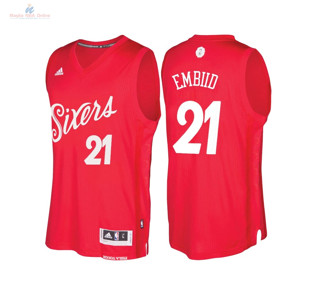 Acquista Maglia NBA Philadelphi Sixers 2016 Natale #21 Joel Embiid Rosso