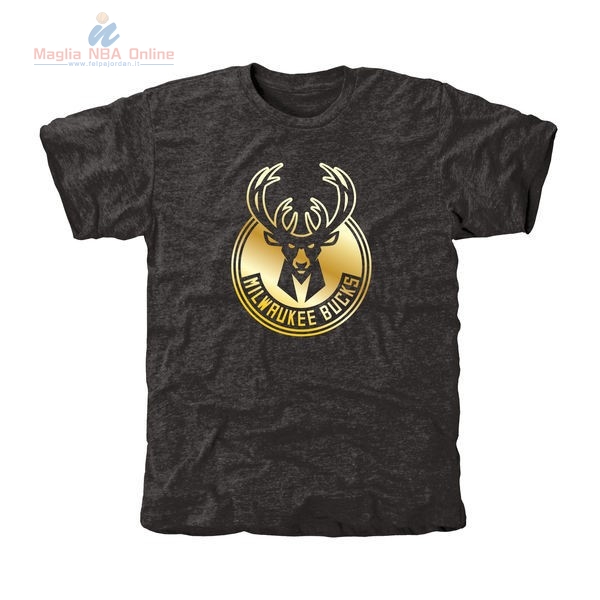 Acquista T-Shirt Milwaukee Bucks Nero Oro